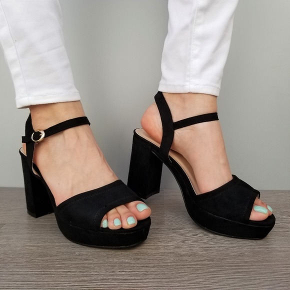 Open Toe 90's Suede Platform Heel Sandals-F - Picture 5 of 8